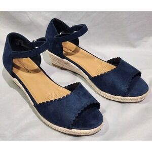 Comfortview Women's Size 9M The Charlie Espadrille‎ Sandals Navy Suede Peep Toe